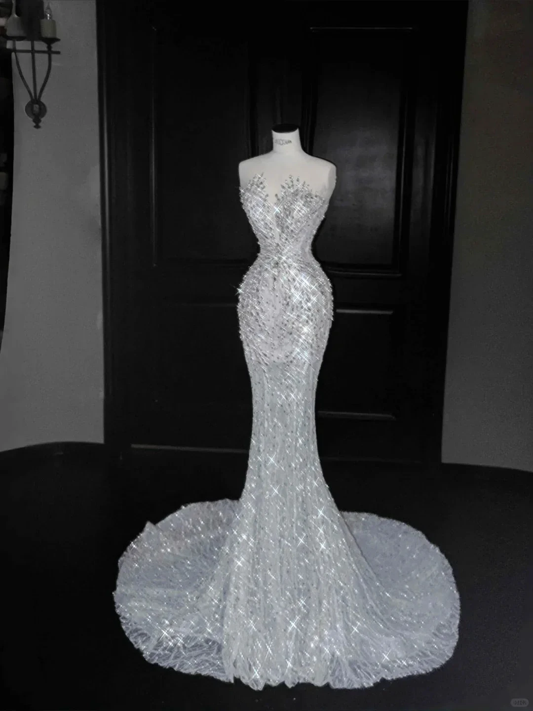 Romantic White Tulle Sequin Beaded Mermaid Wedding Dress,Long Prom Evening Dress Y8667 by simplepromdress