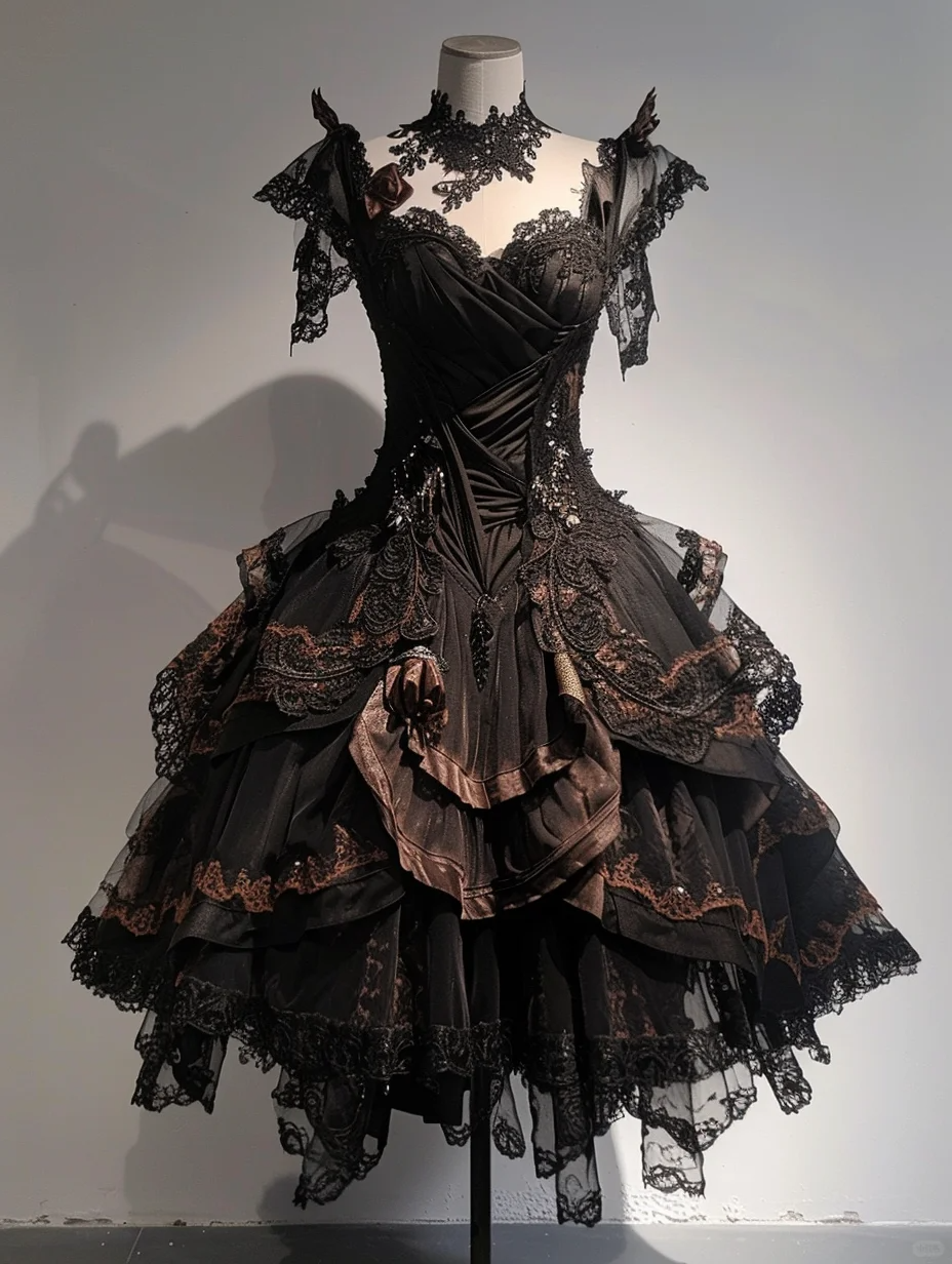 Vintage Sweetheart Neck Brown Chiffon Lace Short Cocktail Dress Formal Graduation Homecoming Dress D102