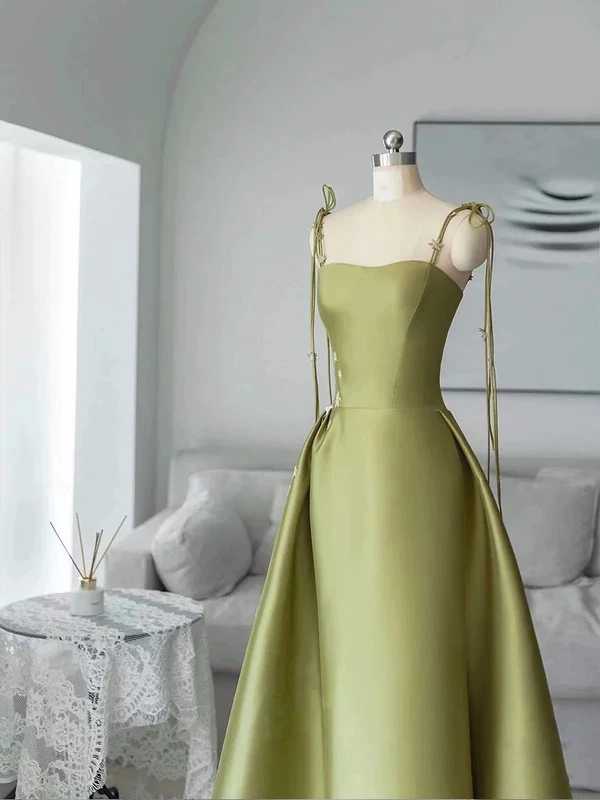 Spaghetti Straps Satin Prom Dress A-line Simple Floor Length Evening Gown Y7011 - View 5 | VelvetHem