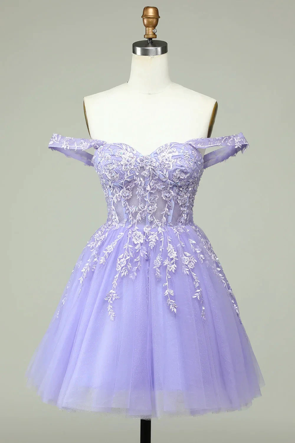 A Line Off the Shoulder Lilac Corset Homecoming Dress with Appliques Y2168 by simplepromdress