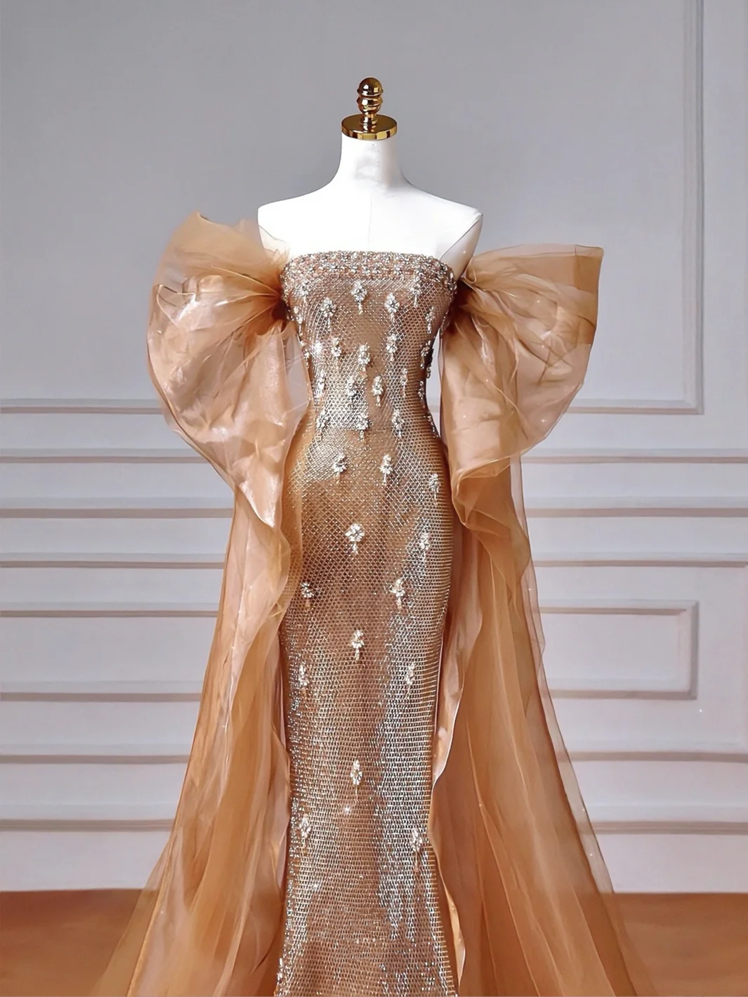 Luxury Off The Shoulder Tulle Beaded Prom Dress Long Mermaid Evening Dress Y8610 - View 2 | VelvetHem