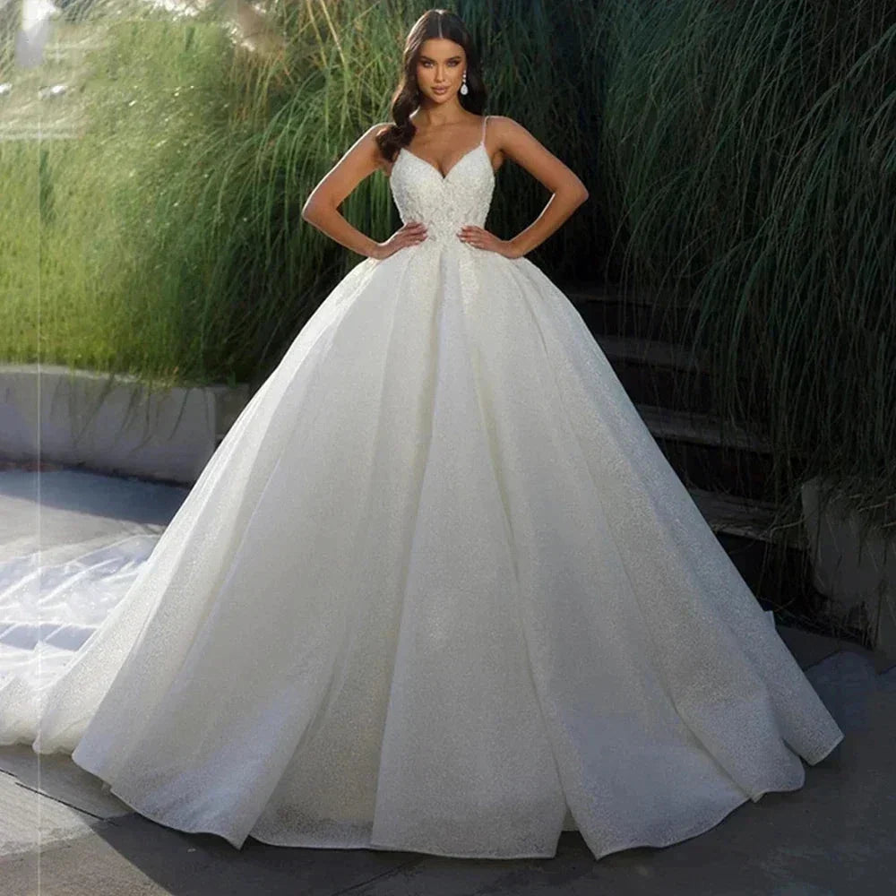 Off Shoulder Sleeveless Exquisite Appliques A-Line Fluffy Mopping Wedding Dresses 2023 Classic Princess Bridal Gown Customized (ZD13461)