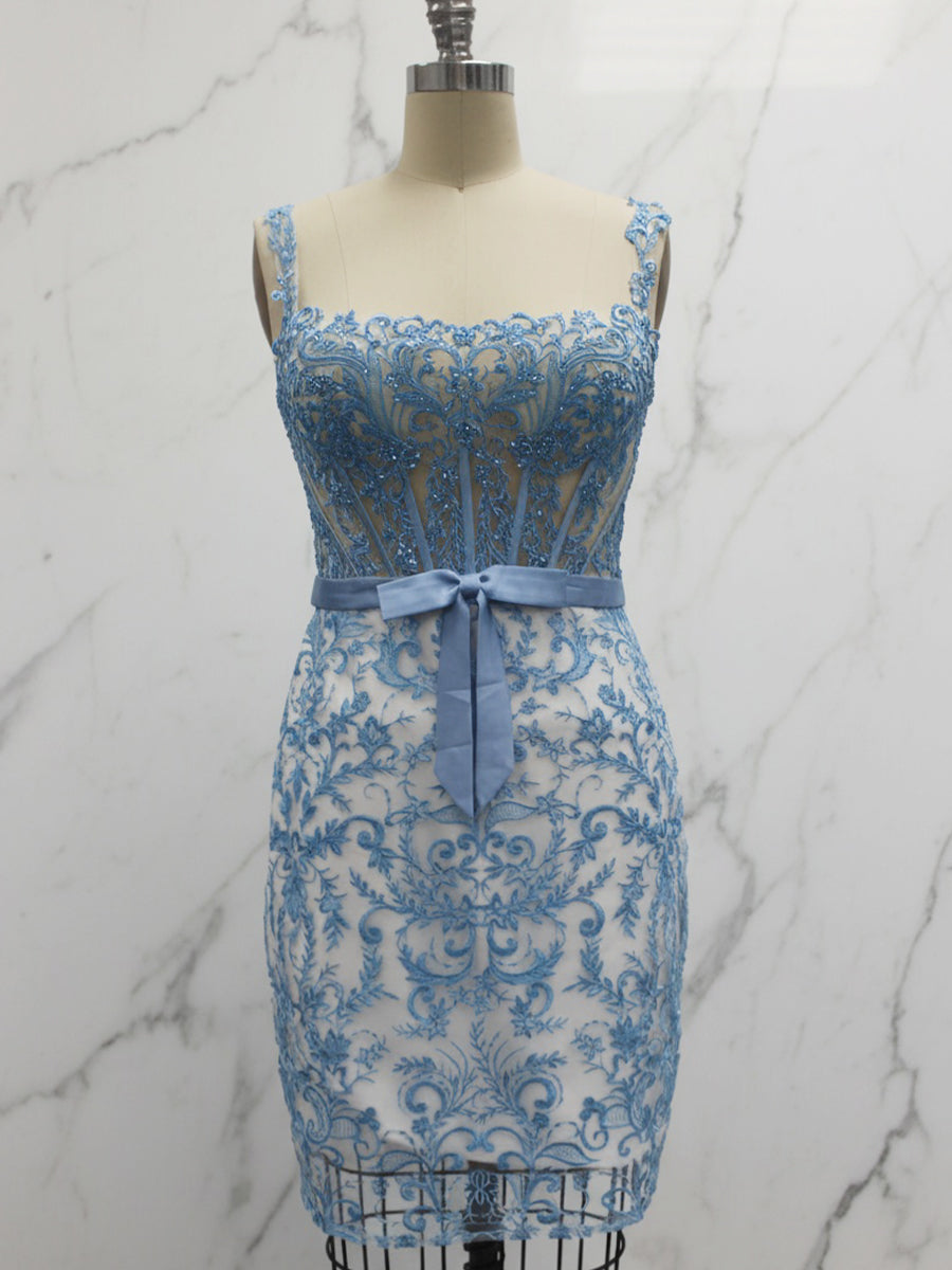 Off-Shoulder Lace Bodycon Homecoming Dress with Bow Waist