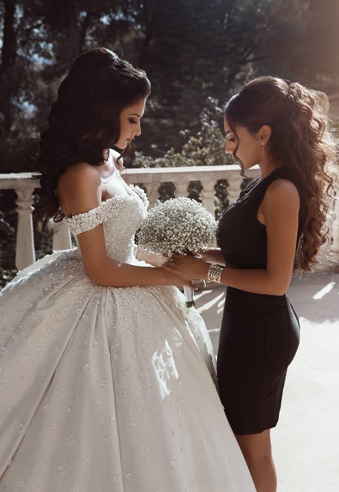 Off The Shoulder Beads Appliques Wedding Dresses  | Princess Sexy Ball Gown Royal Wedding Dress