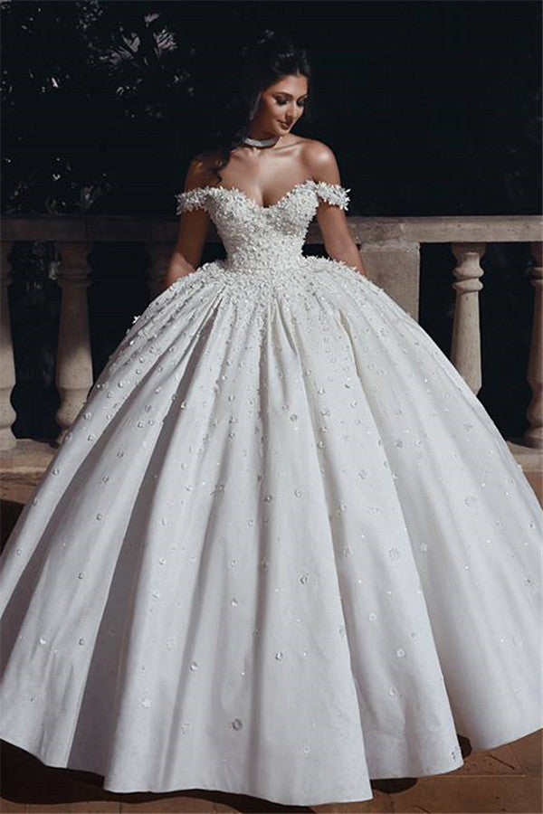 Off The Shoulder Beads Appliques Wedding Dresses  | Princess Sexy Ball Gown Royal Wedding Dress