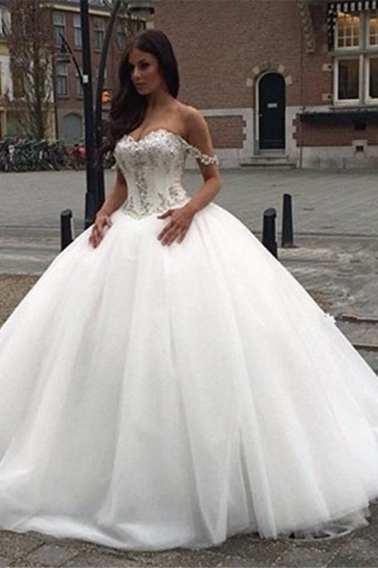 Off The Shoulder Princess Wedding Dress  Sweetheart Crystals Ball Gown Bride Dress