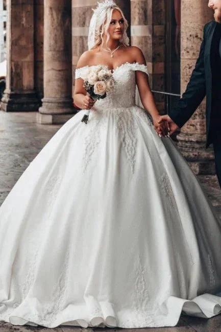 Off-The-Shoulder Sweetheart Stain Ball Gown Wedding Dress with Appliques (ZD15724)