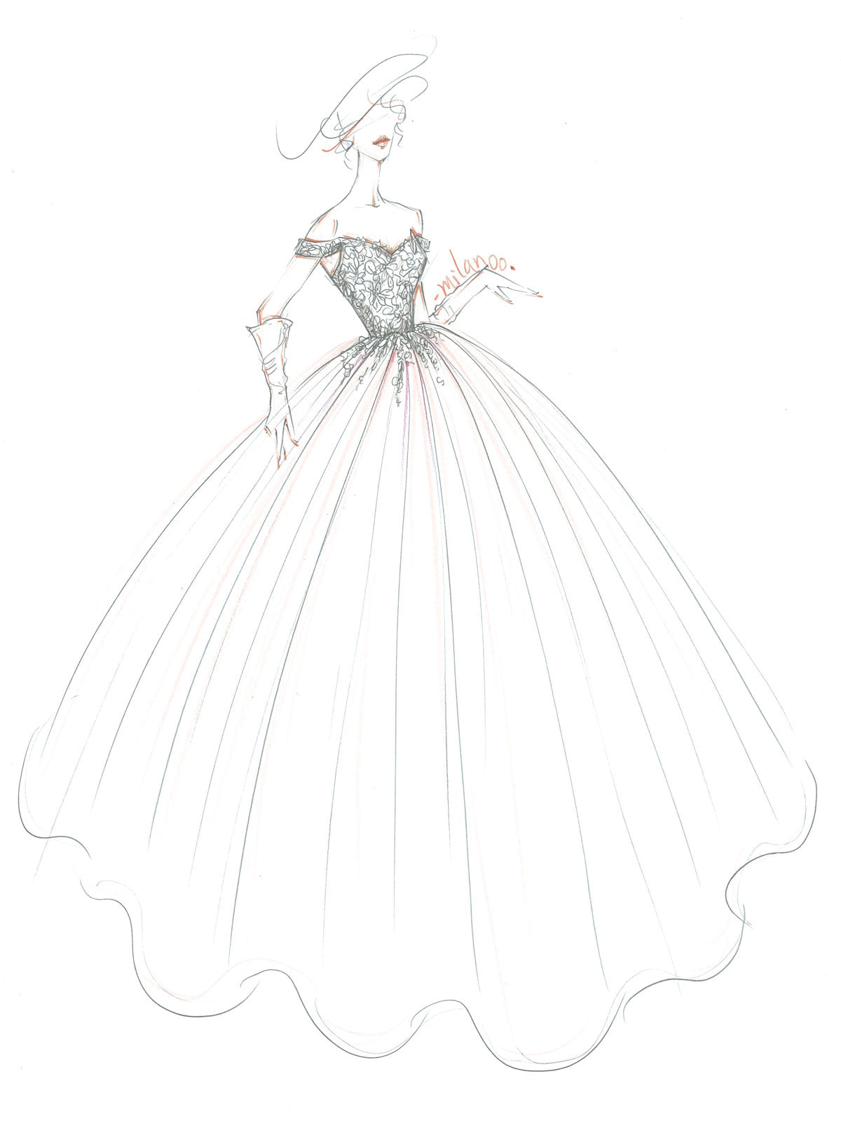 Off The Shoulder Tulle Lace Pearl Pink  A-Line Wedding Dresses Long