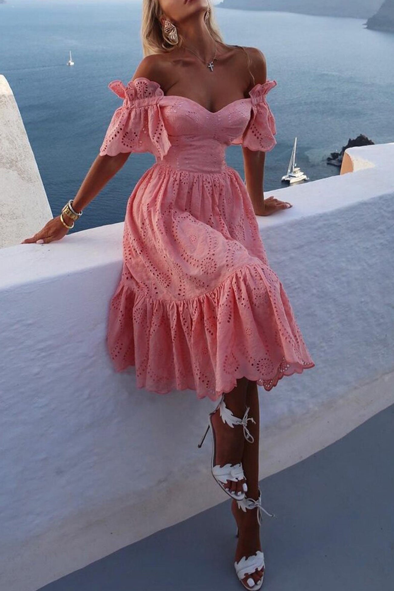 Ava Chic Dress with Ruffles, Off the Shoulder and Neckline Silhouette Collection