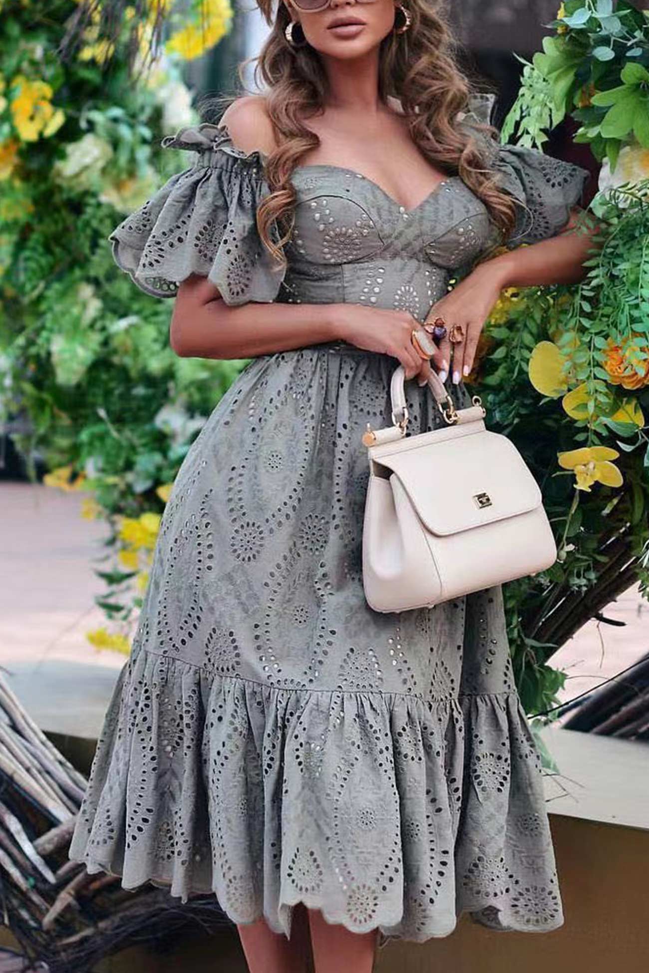 Ava Chic Dress with Ruffles, Off the Shoulder and Neckline Silhouette Collection