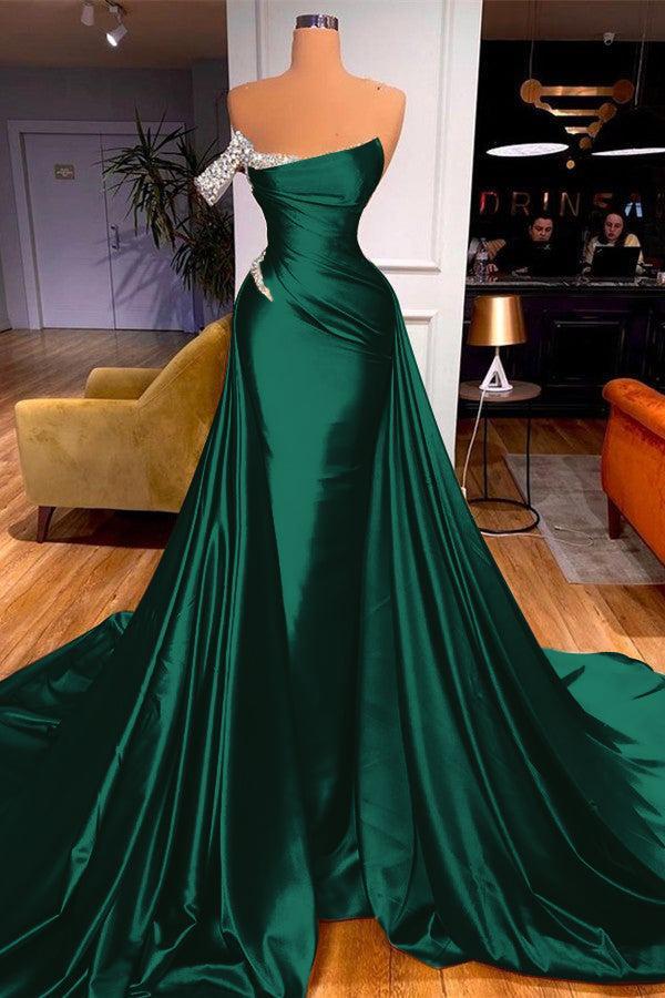 Off-the-Shoulder Mermaid Prom Dress With Overskirt Beads
