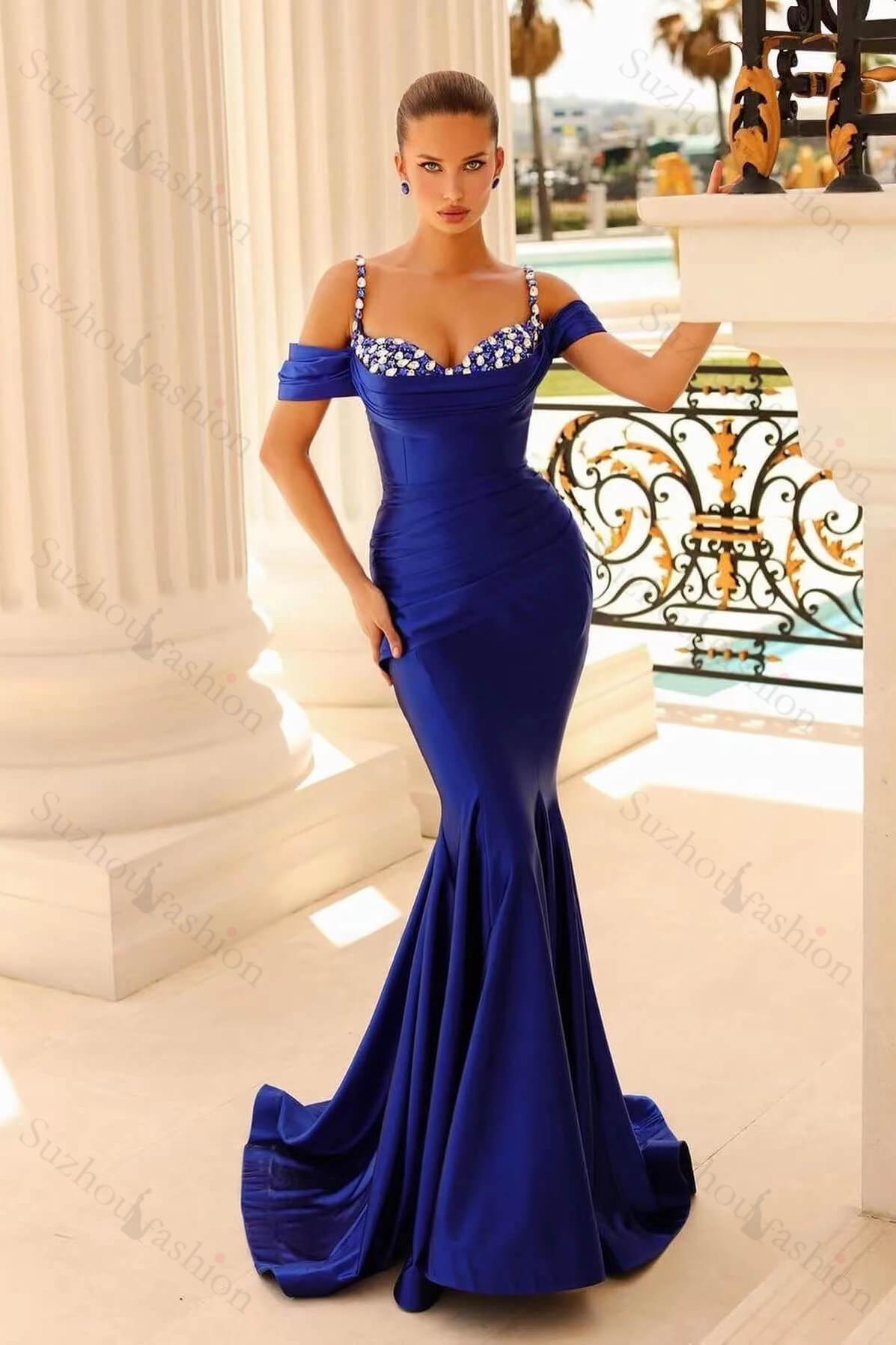 Off-the-Shoulder Mermaid Sweetheart Beads Evening Formal Dress with Spaghetti-Straps