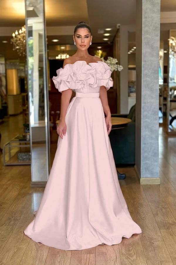 Off the Shoulder Sleeveless A Line Long Evening Formal Dress With Pleated