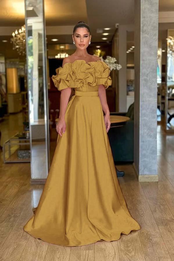 Off the Shoulder Sleeveless A Line Long Evening Formal Dress With Pleated