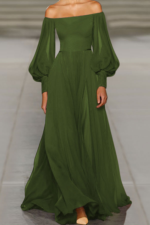 Solid Off-the-shoulder Chiffon Maxi Dress Long Dress - Fashionpara