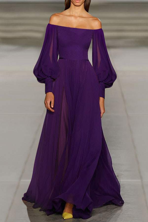 Solid Off-the-shoulder Chiffon Maxi Dress Long Dress - Fashionpara