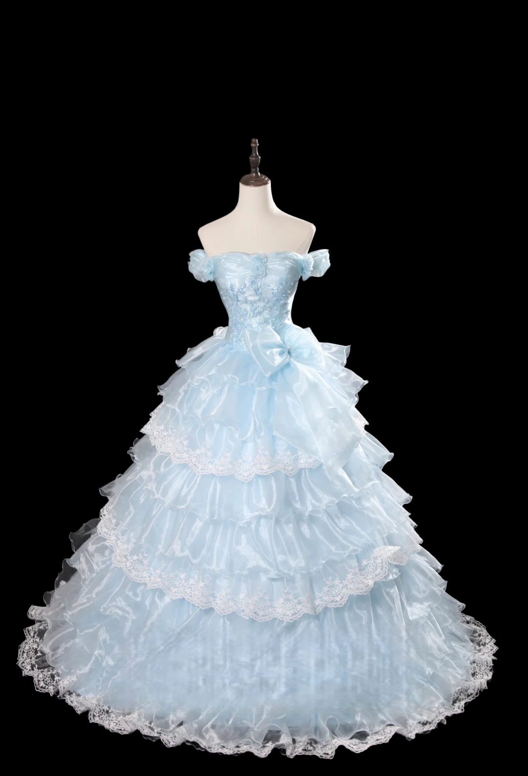 Off-the-Shoulder Baby Blue Quinceanera Ball Gown Sweet 16 Birthday Dress