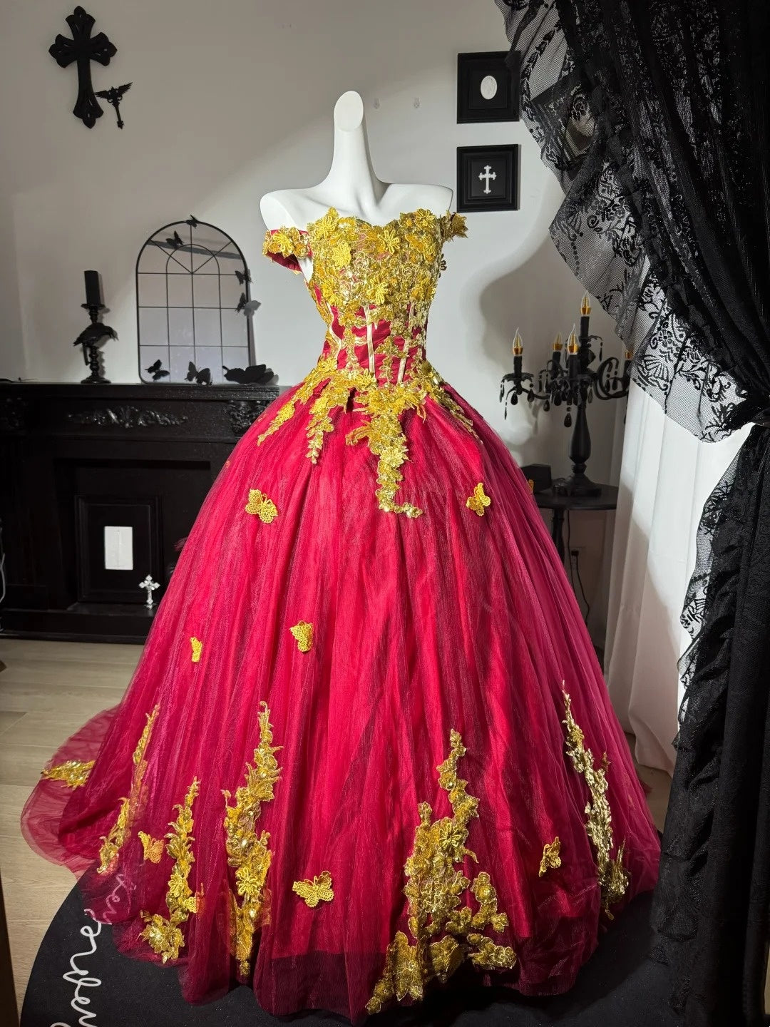 Off-the-Shoulder Ball Gown Sweet 16 Birthday Dress A-Line Formal Prom Dress