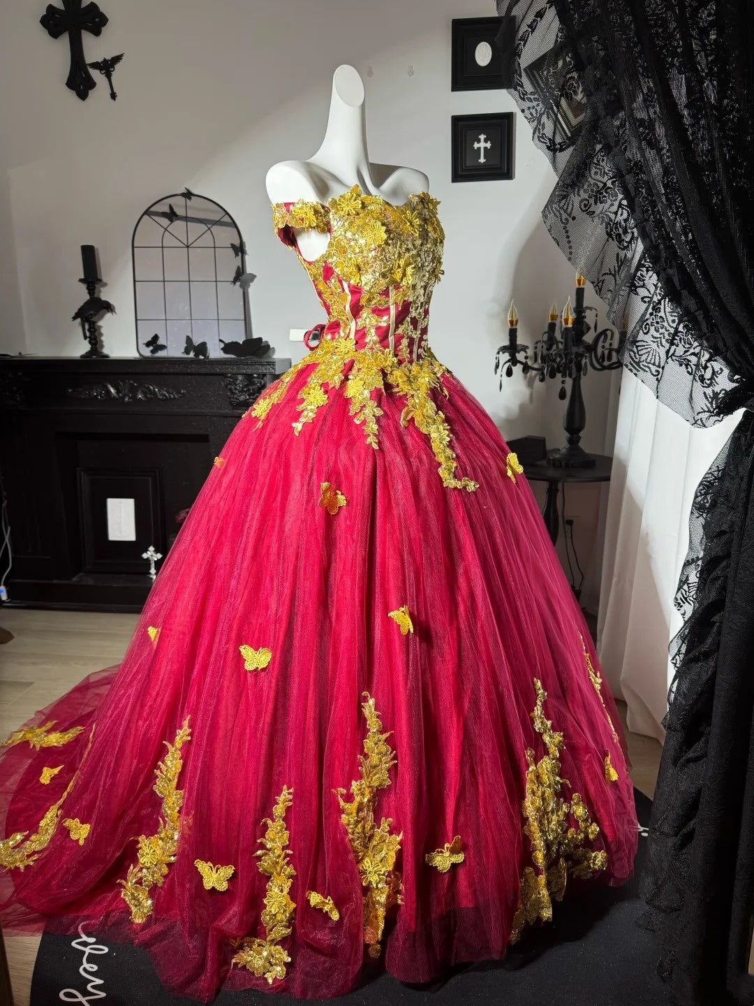 Off-the-Shoulder Ball Gown Sweet 16 Birthday Dress A-Line Formal Prom Dress