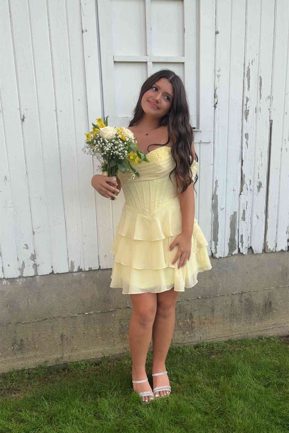 Off-the-Shoulder Chiffon Homecoming Dress Layered Party Dress