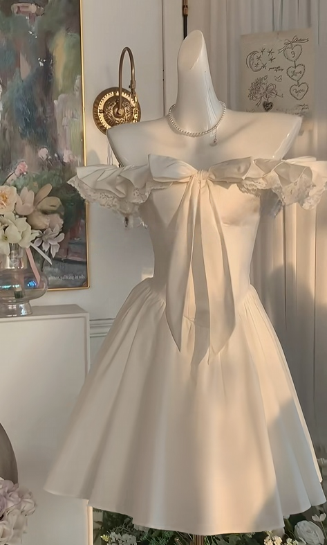 Off-the-Shoulder Ivory A-Line Birthday Dress Short Homecoming Dress