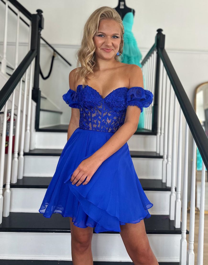 Off The Shoulder Lace And Tulle A-Line Homecoming Dress