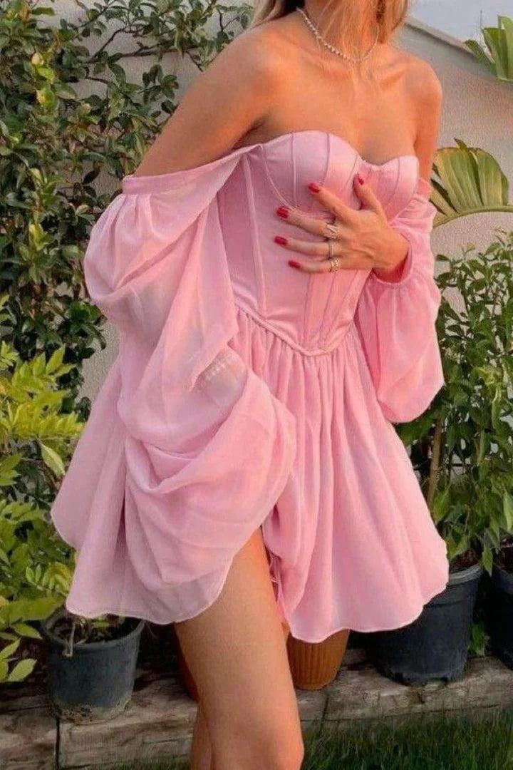 Off-the-Shoulder Pink Chiffon A-Line Homecoming Dress