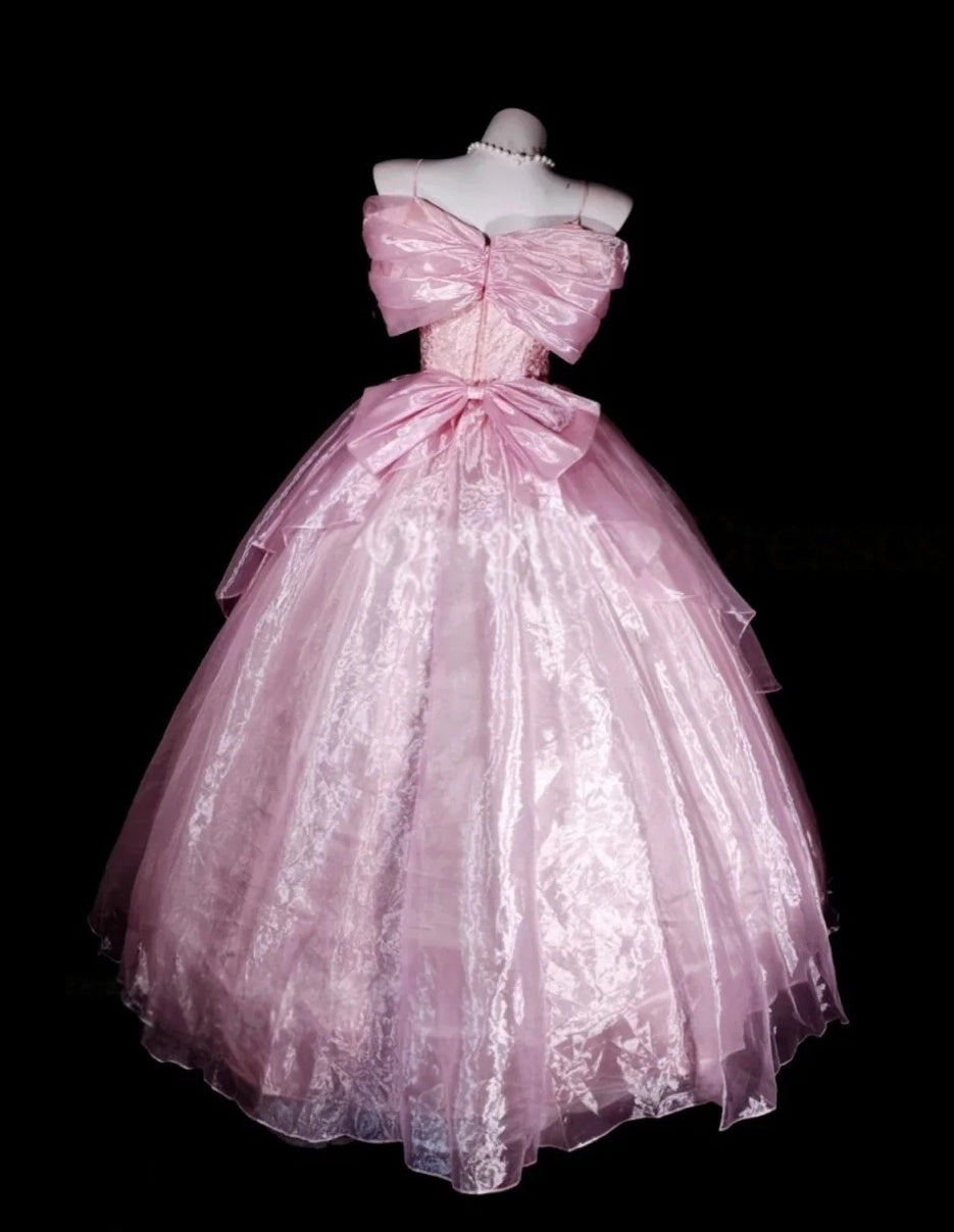 Off-the-Shoulder Pink Formal Prom Dress Organza Birthday Dress