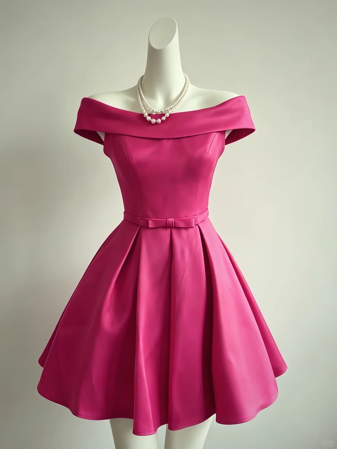 Off-the-Shoulder Pink Satin Homecoming Dress