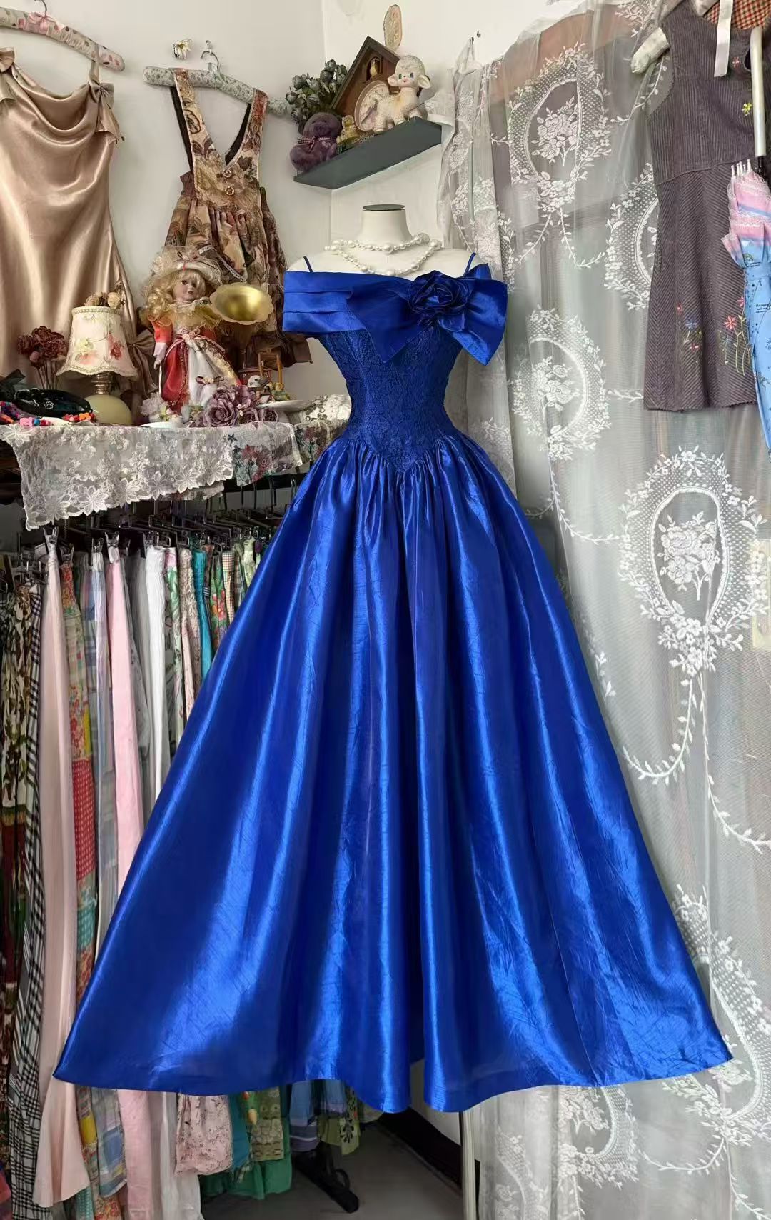 Off-the-Shoulder Royal Blue A-Line Prom Dress Formal Evening Dress