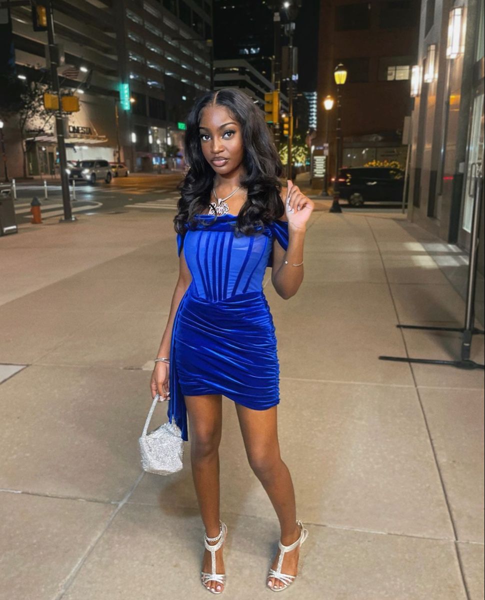 Off The Shoulder Royal Blue Velvet Short Homecoming Dress  J10751