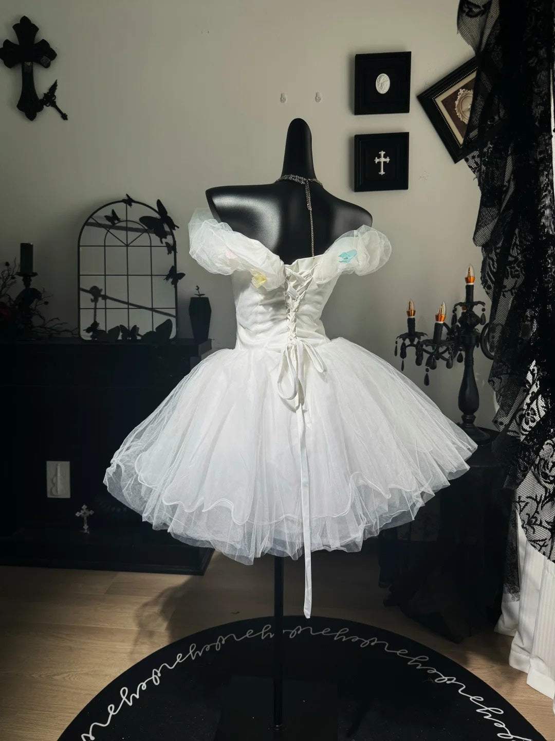 Off-the-Shoulder White Short Birthday Dress Tulle Homecoming Dress