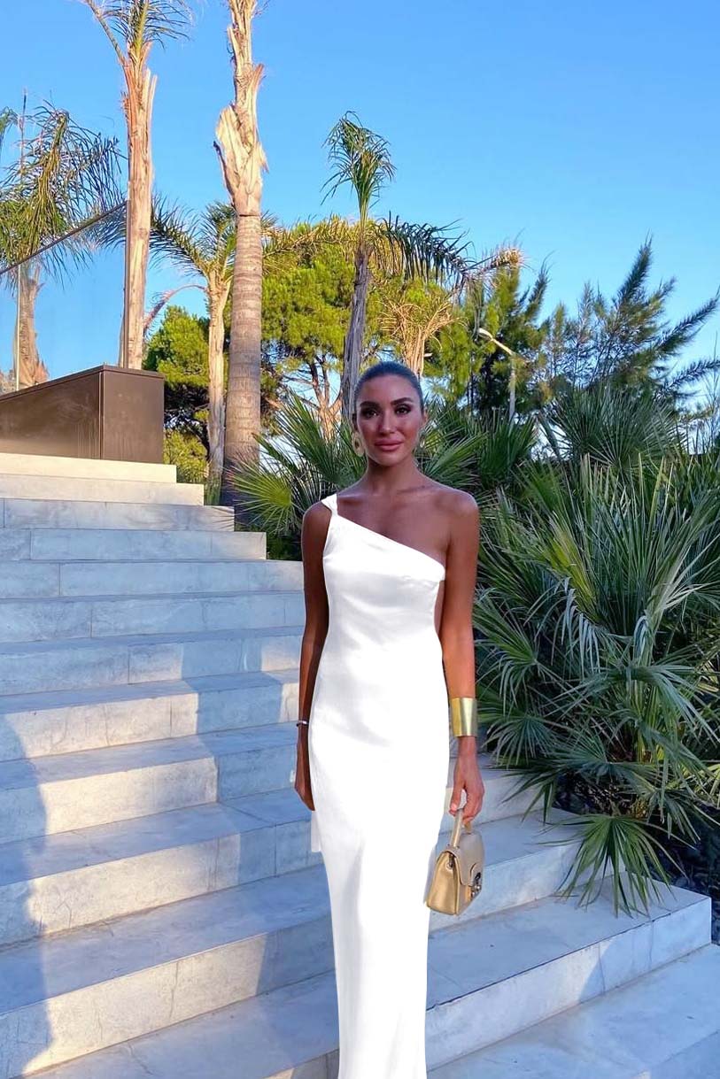 One Shoulder Backless Sleeveless Long Evening Formal Dress With Pleated