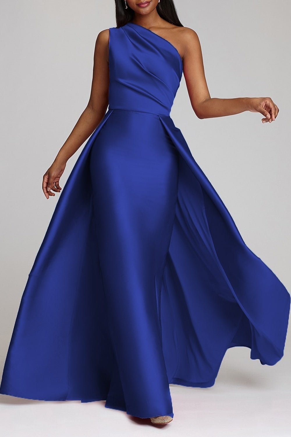 One Shoulder Bridesmaid Dress Fuchsia Wedding Guest Dress with Panel Train