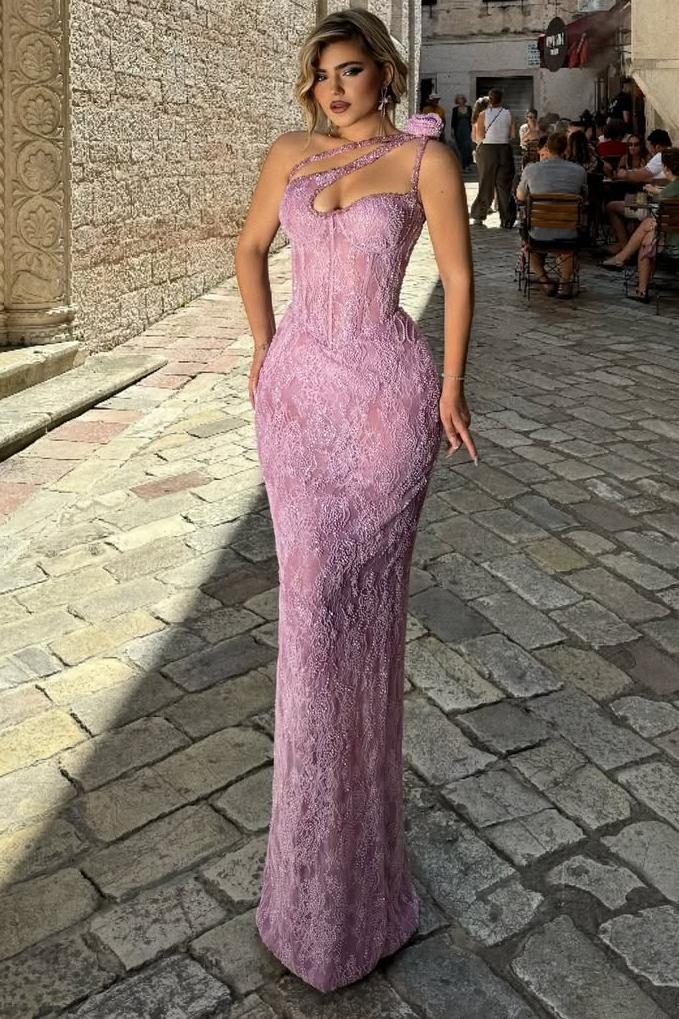 One Shoulder Sleeveless Long Mermaid Evening Formal Dress With Appliques