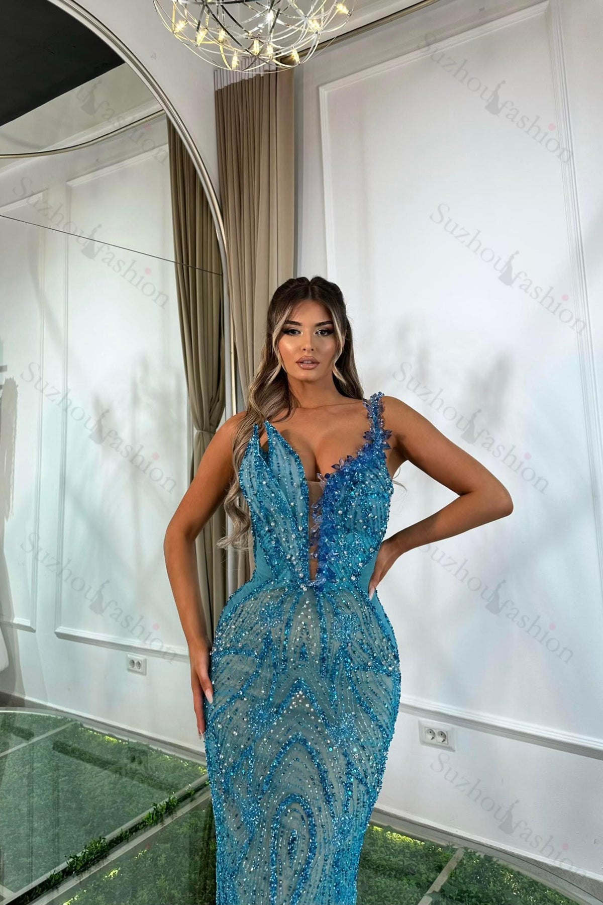 One Shoulder Sleeveless Long Mermaid Evening Formal Dress With Beading