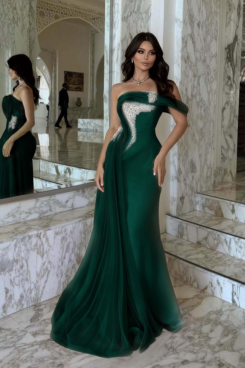 One Shoulder Sleeveless Long Mermaid Evening Formal Dress With Beadings