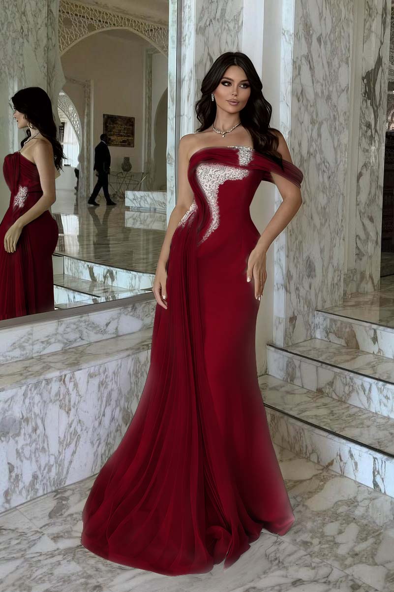 One Shoulder Sleeveless Long Mermaid Evening Formal Dress With Beadings