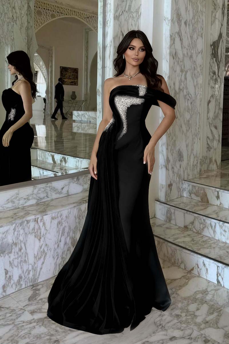 One Shoulder Sleeveless Long Mermaid Evening Formal Dress With Beadings