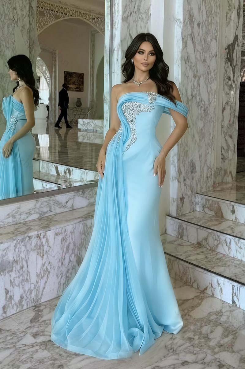 One Shoulder Sleeveless Long Mermaid Evening Formal Dress With Beadings