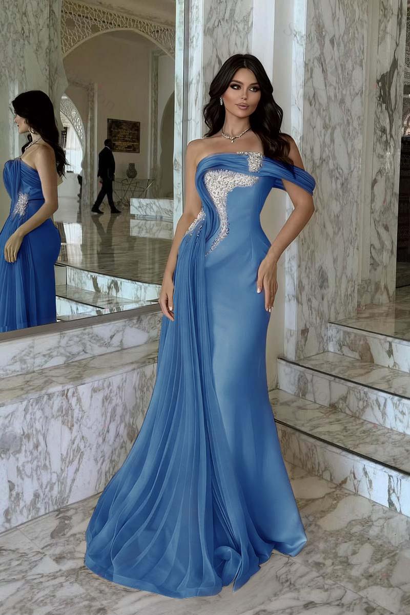 One Shoulder Sleeveless Long Mermaid Evening Formal Dress With Beadings