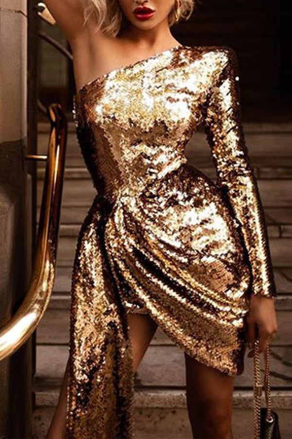 Sexy One-shoulder Sequins Party Dress