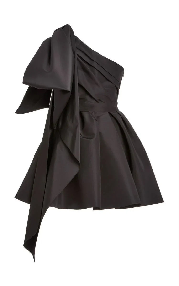 One-Shoulder A-Line Black Satin Homecoming Dress