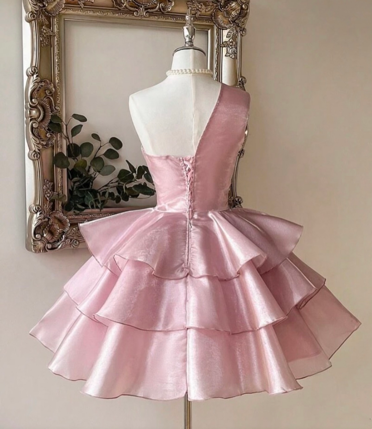 One Shoulder A Line Layered Pink Homecoming Dress  J11354