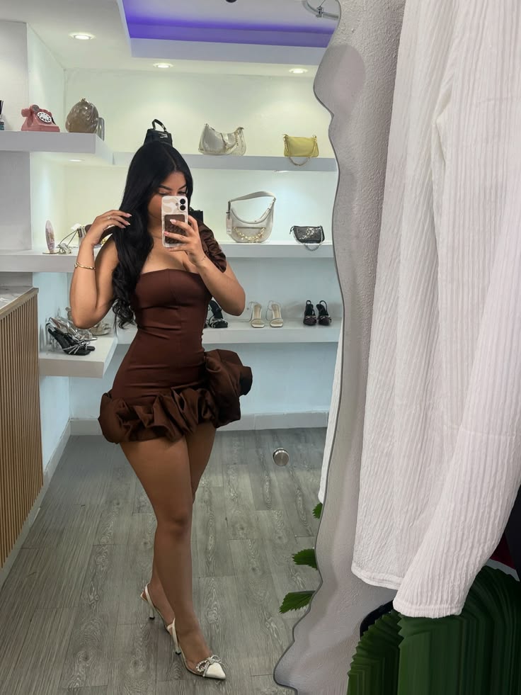One-Shoulder Satin Brown Birthday Dress Homecoming Dress
