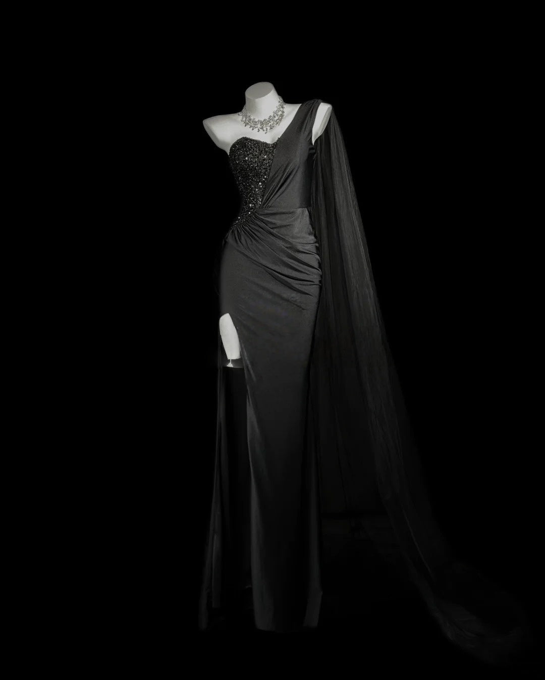 One-Shoulder Sheath Black Evening Dress Formal Prom Dress