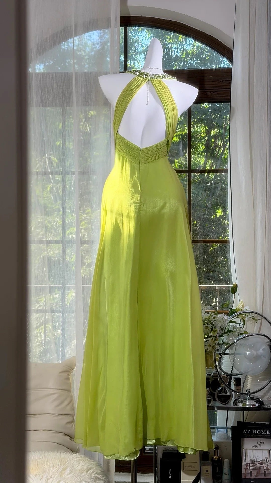 Open Back Retro Wedding Guest Dress A Line Evening Gown  J10599