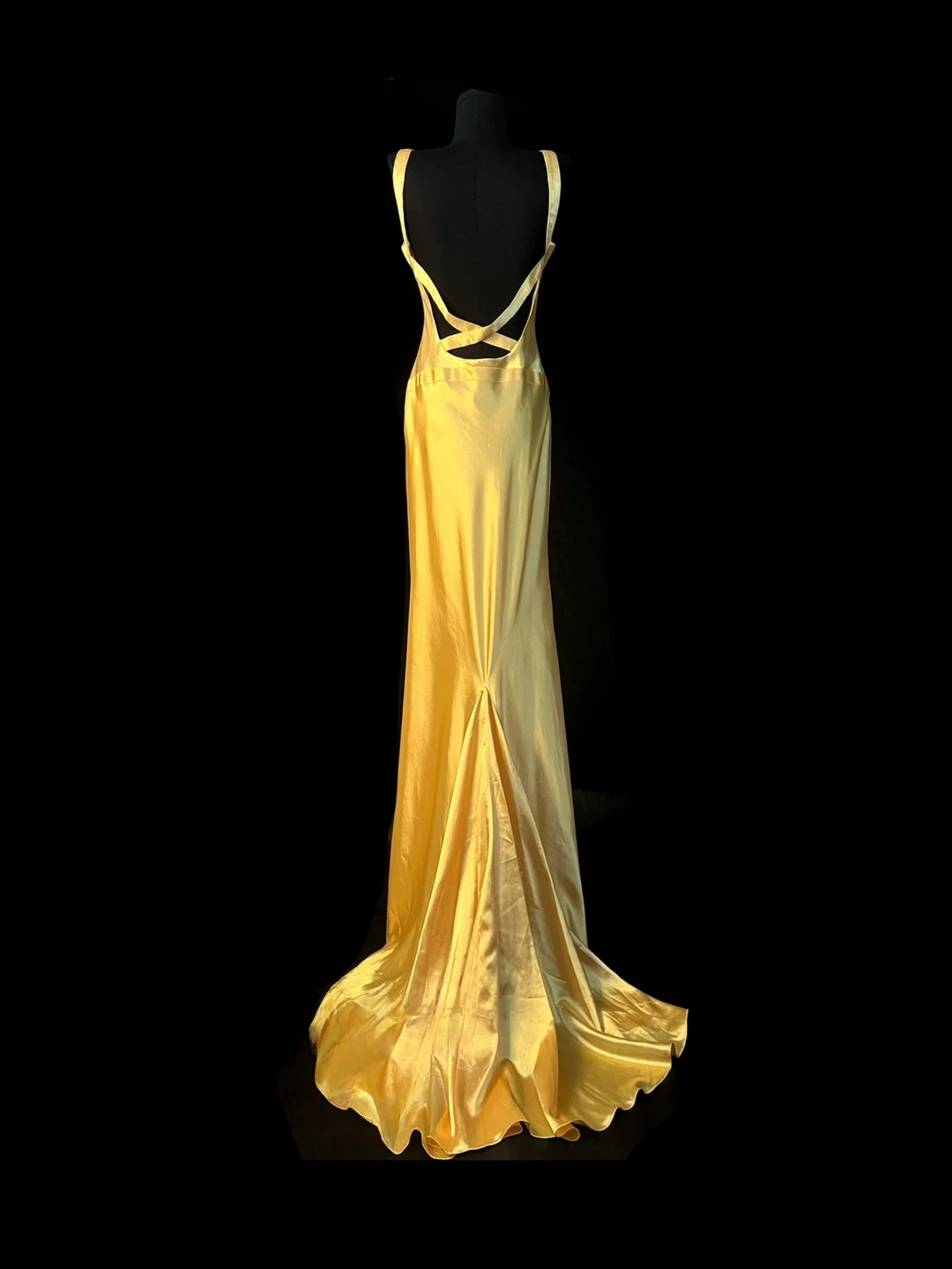 Open Back Yellow Satin Prom Dress Formal Evening Gown  J10129