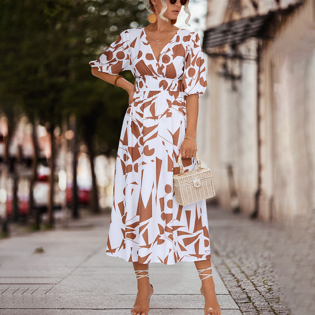 Oxana Casual Midi Dress with a V-neck for Women Versatile Daily Pick