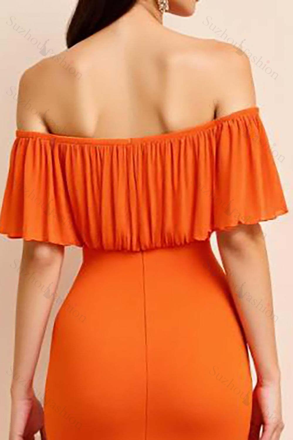 Orange Prom Dress Off The Shoulder Sheath Long Formal Dress